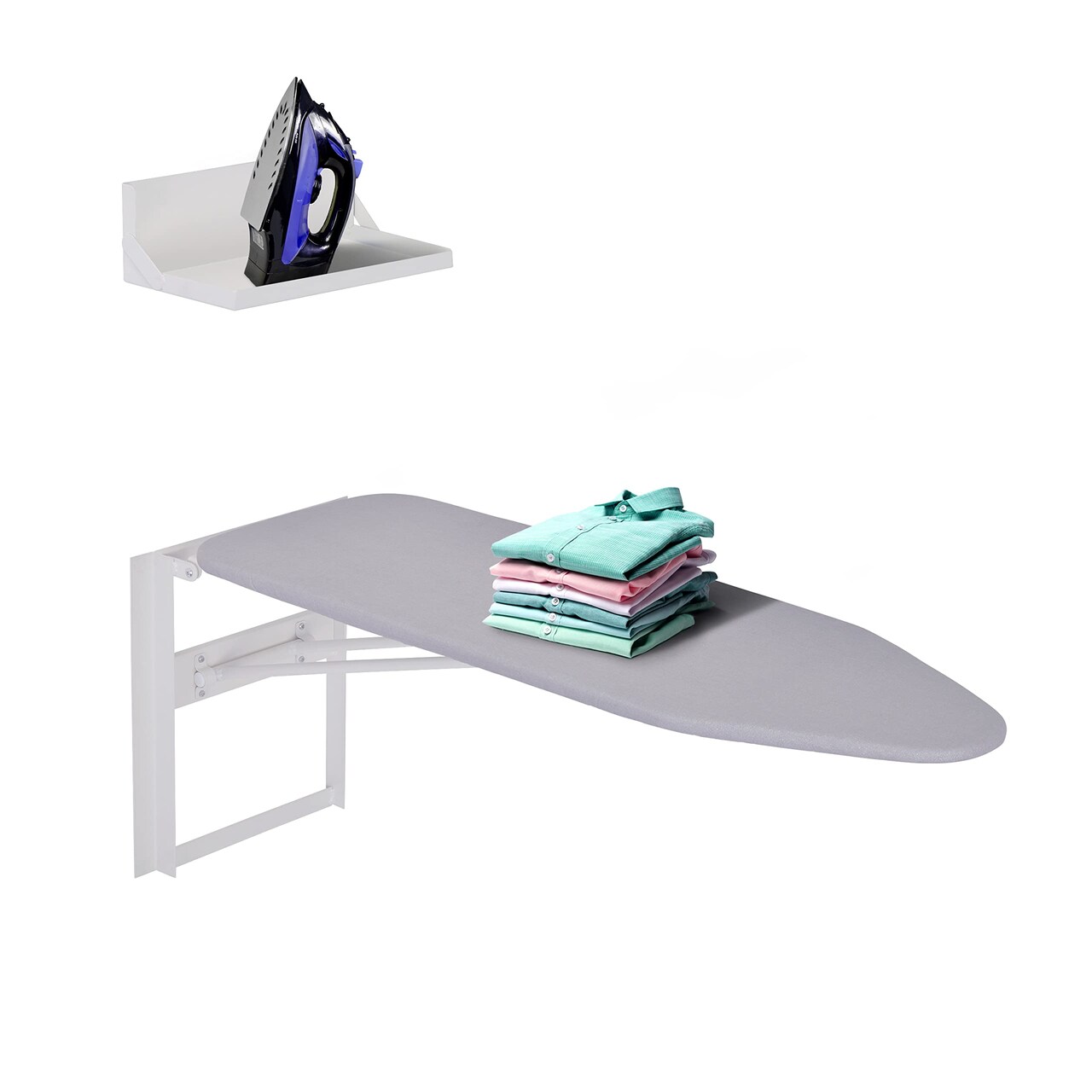 Ivation Foldable Ironing Board, Down Folding Wall-Mount with Shelf